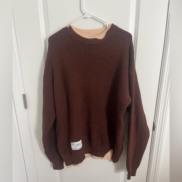 Aelfric Eden Chocolate Brown and Tan Crewneck Sweater - Picture 1 of 5